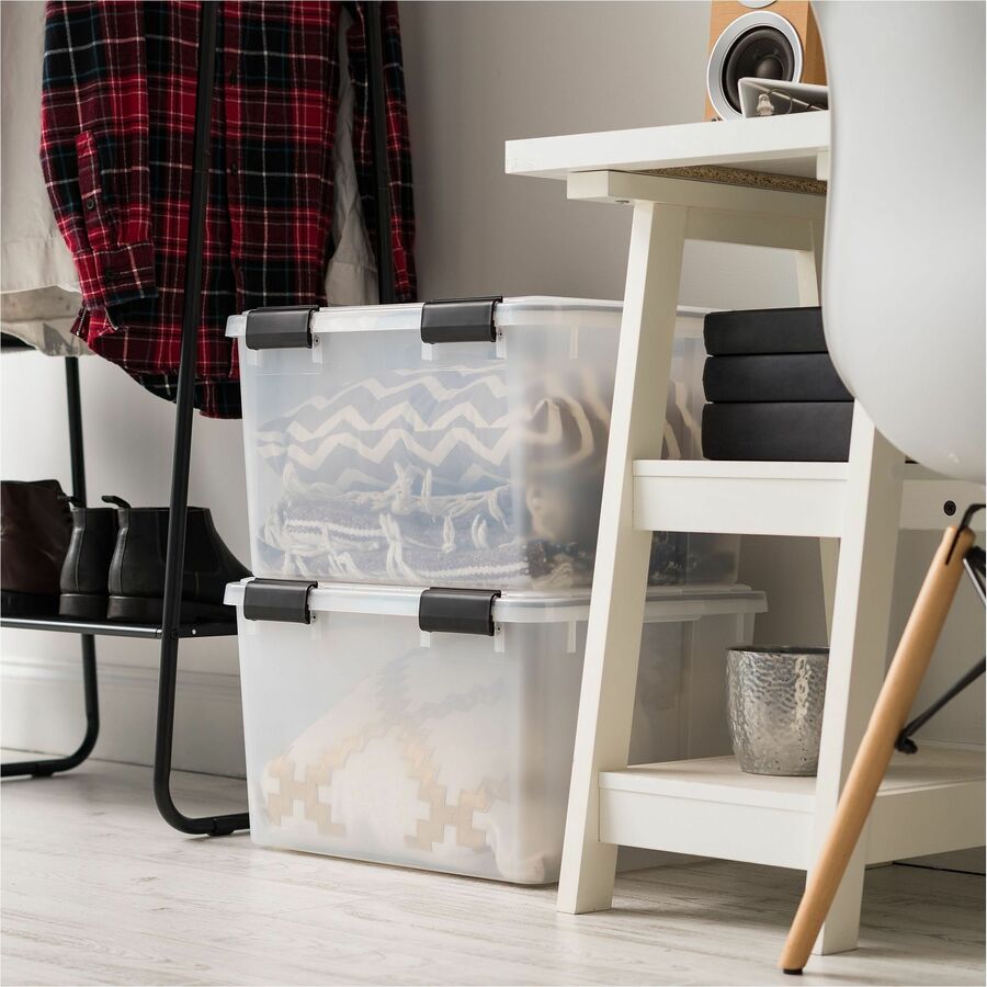 IRIS Weathertight Storage Box, 46 Quarts, 11 4/5"H x 15 4/5"W x 19 7/10"D, Clear - External Dimensions: 15.7" Width x 19.8" Depth x 15.7" Height - 40 lb - 11.65 gal - Latch Closure - Stackable - Plastic, Polypropylene - Clear - For Storage - 1 Each