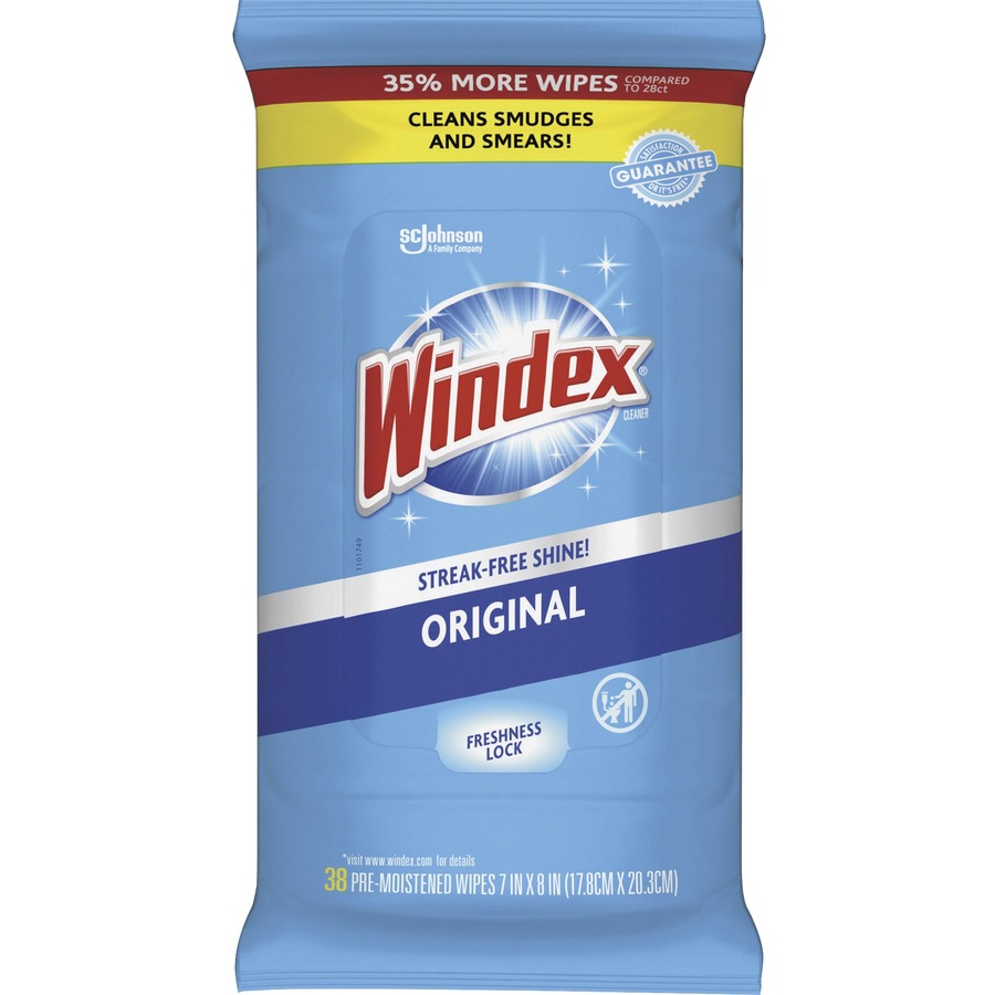 Sc Johnson Windex Orginal Glass Wipes, 38 Wipes/Pack, 12 Pack/Case