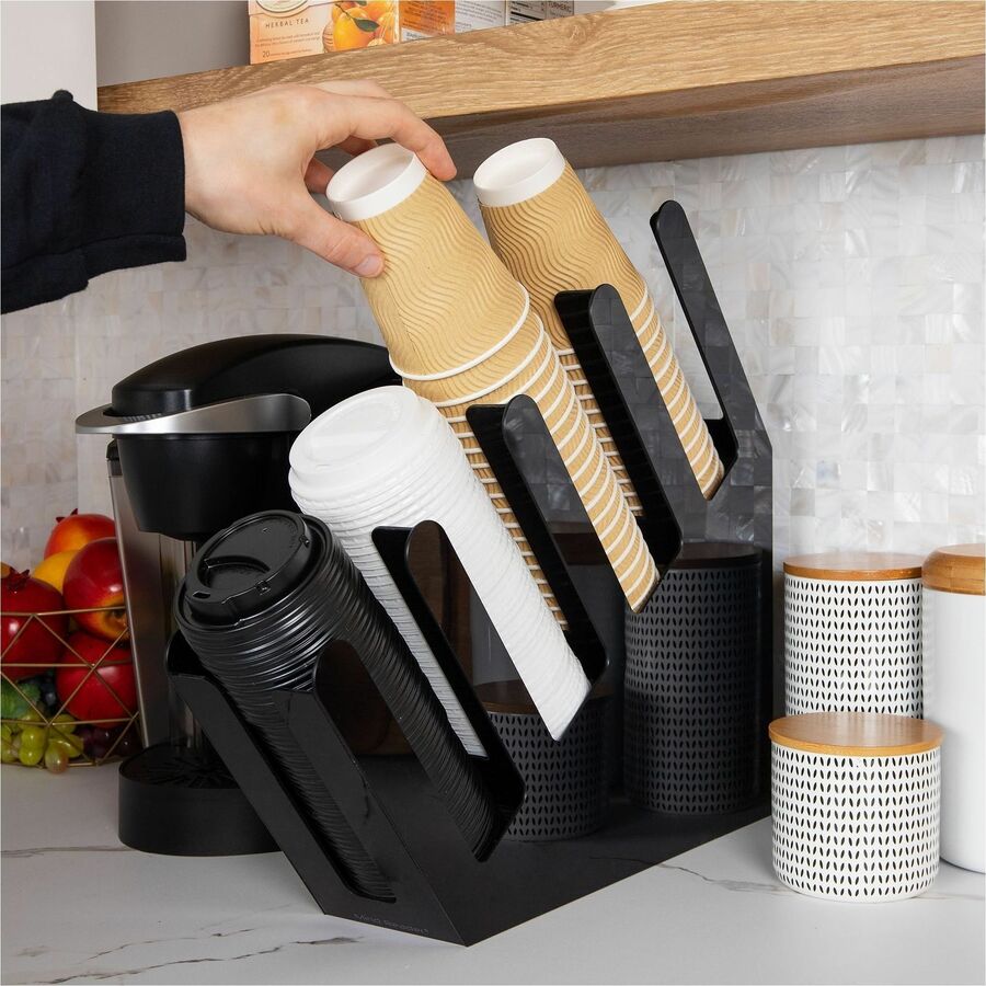 Mind Reader Coffee Cup & Lid Dispenser - 20 x Cup, 80 x Cup - 4 Compartment(s) - 16" Height x 18" Width x 4" Depth - Counter - Stackable - Lightweight, Easy to Clean, Portable - Black - Plastic - 1 Each