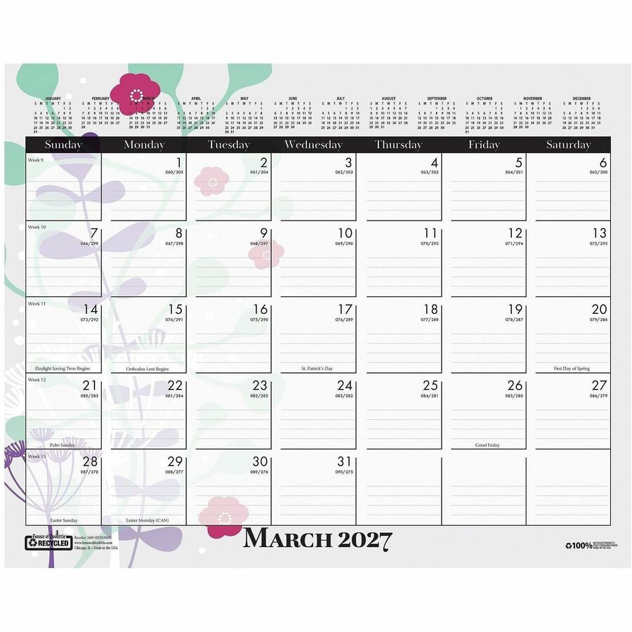 Picture of House of Doolittle Recycled Monthly Wall Calendar Wild Flower