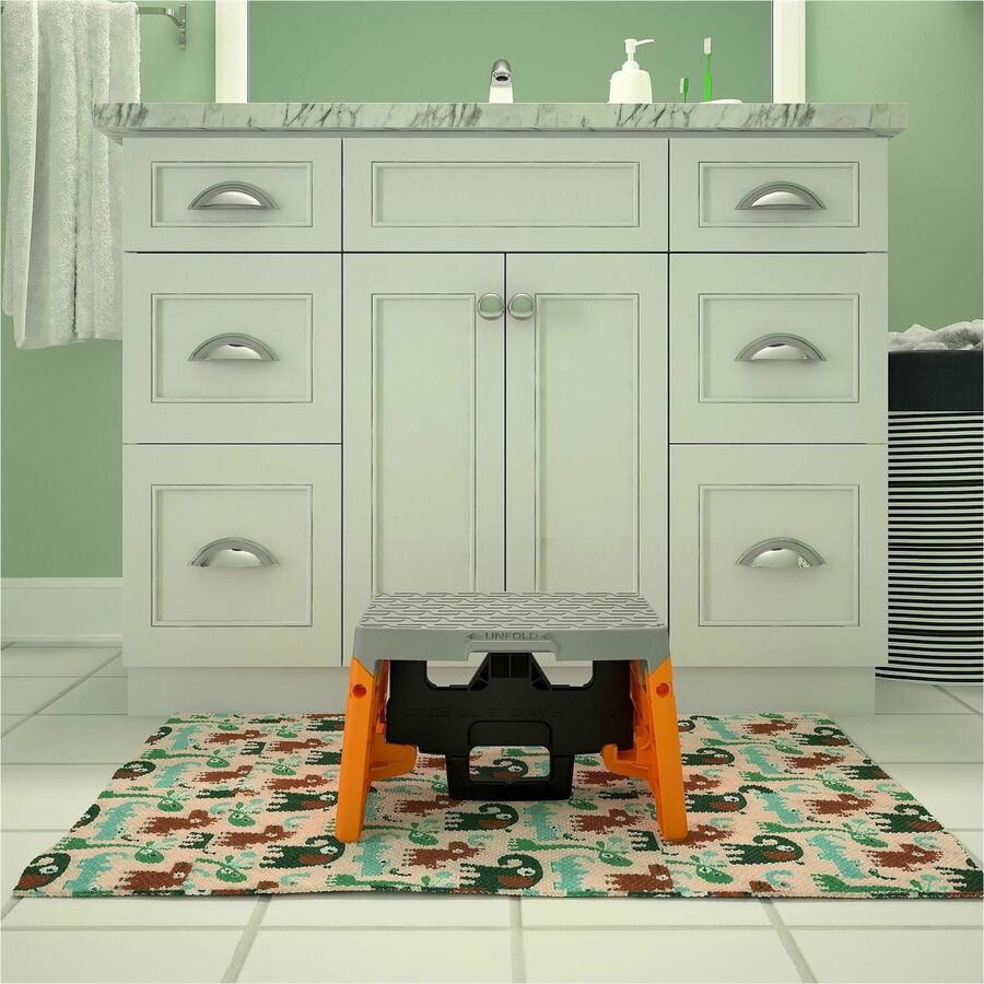 Cosco 1-Step Molded Folding Step Stool - 1 Step - 300 lb Load Capacity - Type IA - Gray, Orange
