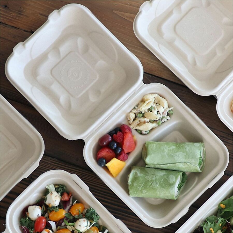 World Centric Compostable Fiber Hinged Container - Food, Food Storage - Natural - Fiber Body - 300 / Carton