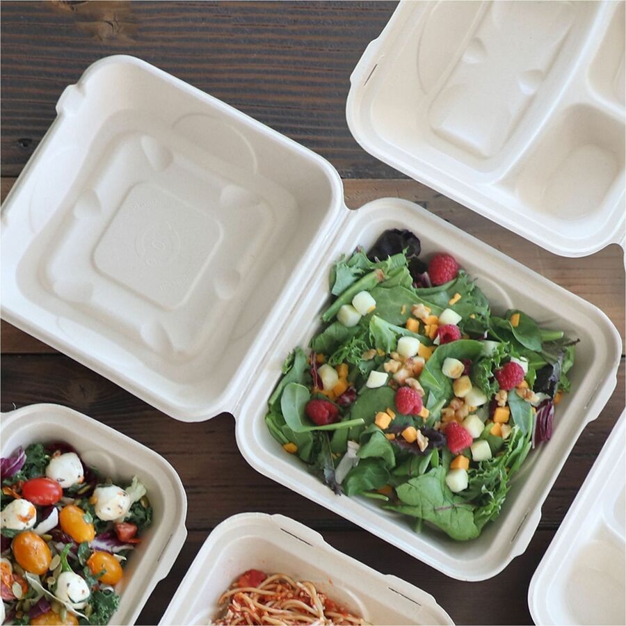 World Centric Compostable Fiber Hinged Containers - Food Storage, Food, Commercial - Natural - Fiber Body - 6 / Carton