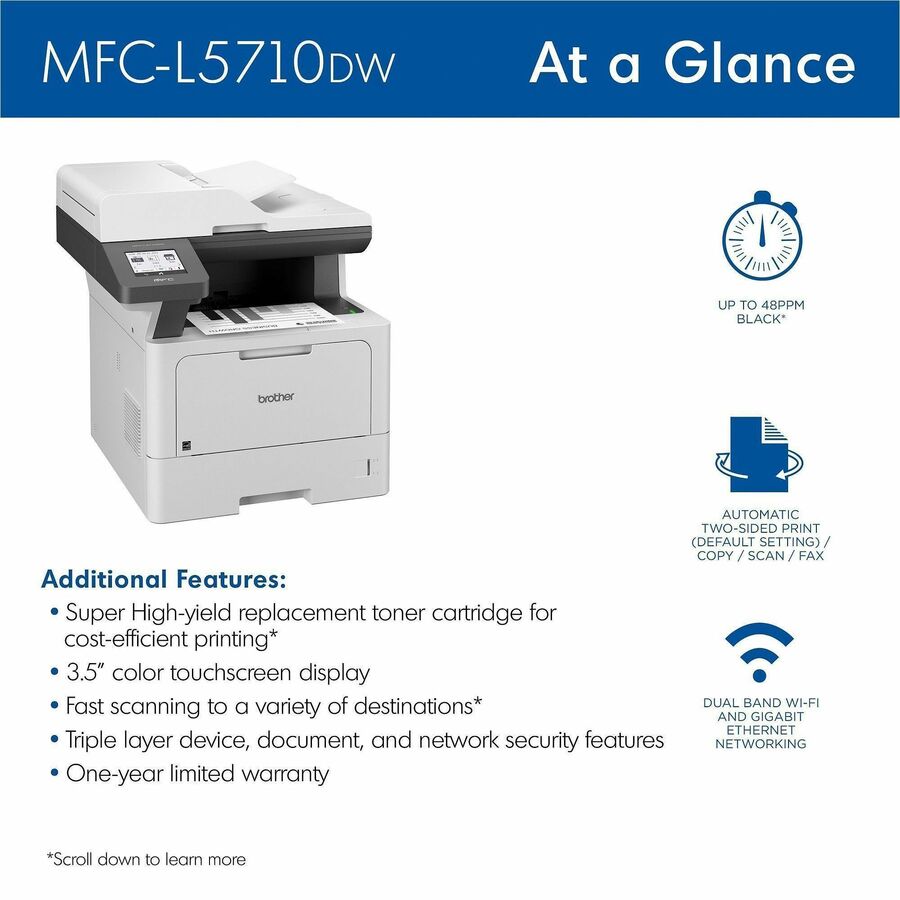 Brother MFC-L5710DW Wired & Wireless Laser Multifunction Printer - Monochrome