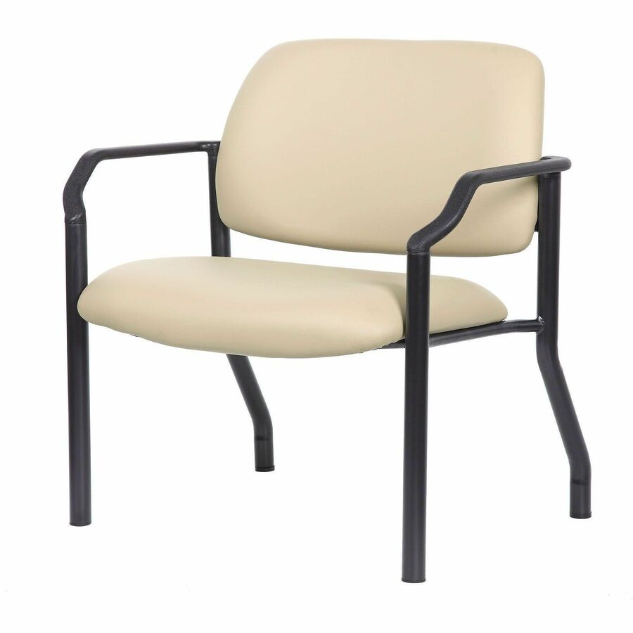 Boss Mid-back Guest Chair - Mid Back - Four-legged Base - Black, Beige - Vinyl - Armrest - 1 Each