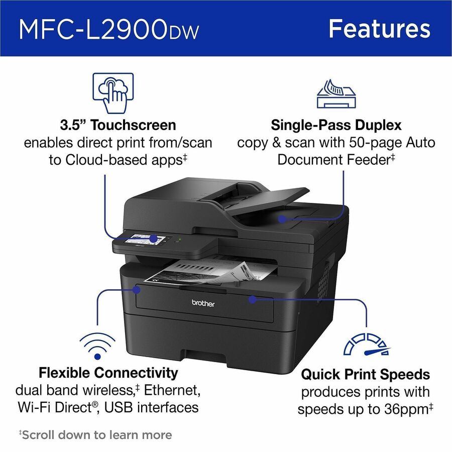 Brother MFC-L2900DW Wired & Wireless Laser Multifunction Printer - Monochrome