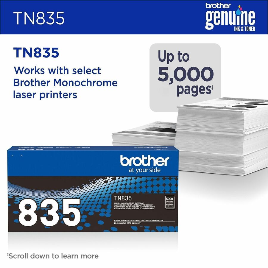 Brother TN835 Original Super High Yield Laser Toner Cartridge - Black - 1 Each - 5000 Pages