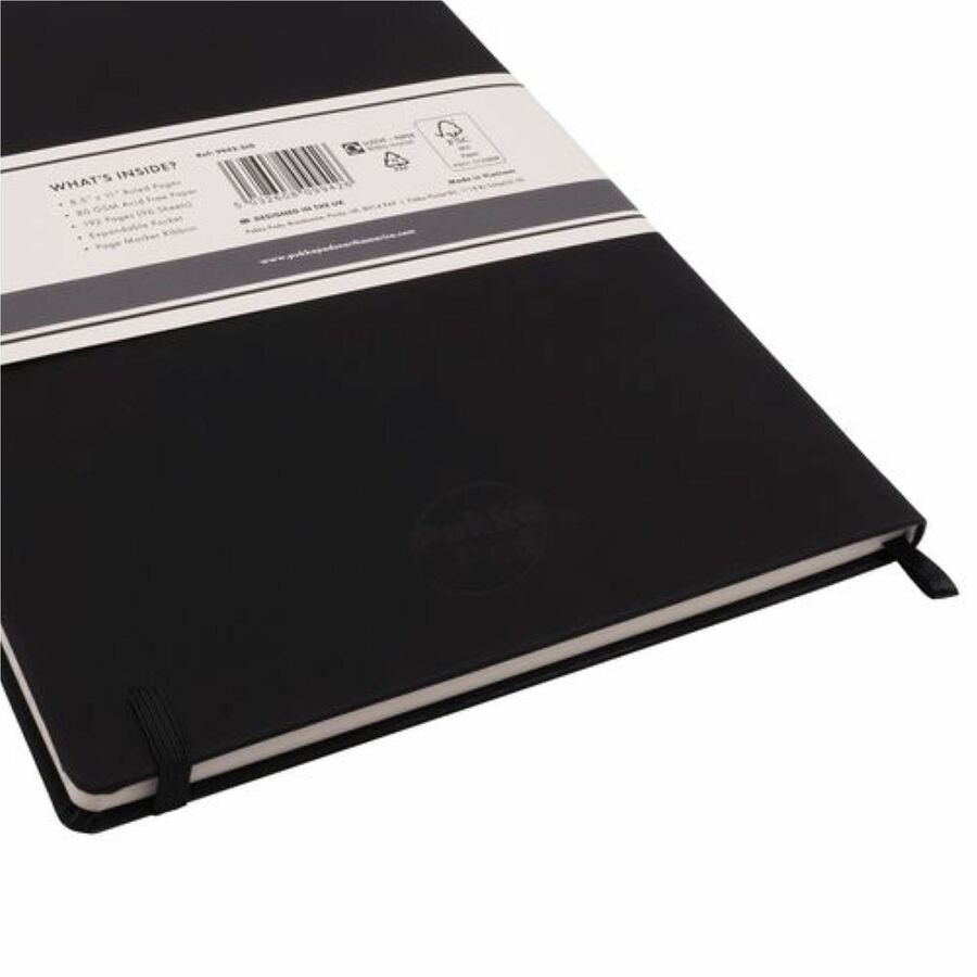 Pukka Pads Signature Notebook - 1 Subject(s) - 96 Sheets - 192 Pages - Casebound/Sewn - College Ruled Front Ruling - Ruled Margin - 80 g/m² Grammage - Letter - 8 1/2" x 11" Sheet Size - Cream Paper - Black Vegan Leather Cover - Soft Cover, Note Secti