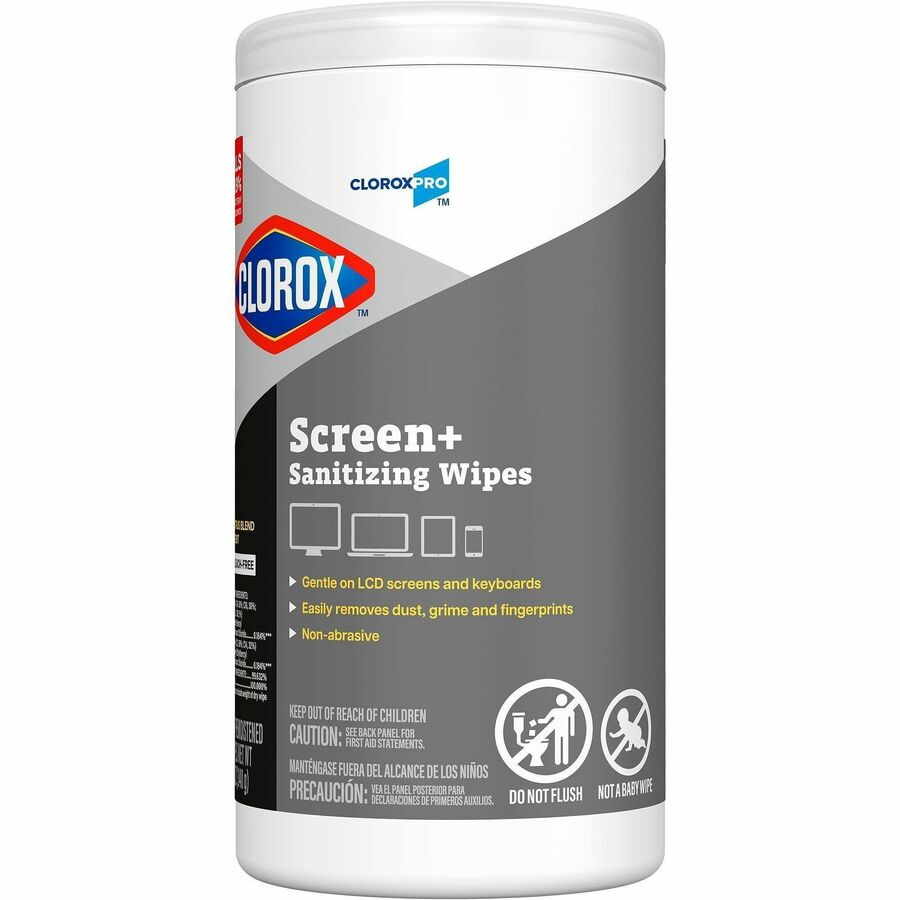 Clorox Screen + Sanitizing Wipes - For Screen, Tablet, Notebook, Mobile Phone, Keyboard, TV, Computer, Monitor, Electronic Equipment - Non-abrasive, Bleach-free, Anti-bacterial, Dust Resistant, Grime Resistant, Fingerprint Resistant, Quick Drying, Non-dri