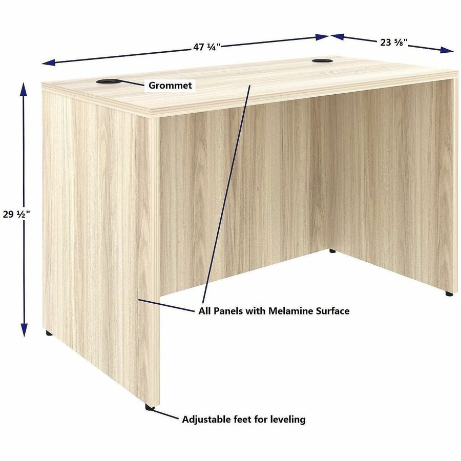 Lorell Essential Series Laminate Desking & Accessory - x 1" Thickness Table Top, 29.5" Height x 48" Width x 24" Depth Desk Shell - Material: Laminate, Metal - Finish: Modern Elm - Laminate, Modern Elm Table Top - Durable, Modesty Panel, Privacy Panel, Adj