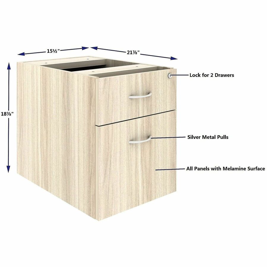 Lorell Essential Series Laminate Desking & Accessory - 21" Height x 16" Width x 22" Depth Pedestal - Total Drawer(s): 2 - Material: Laminate, Metal, Steel - Finish: Modern Elm, Laminate - Drawer Extension, Durable, Cam Lock - For Desk, File, Credenza - 1 