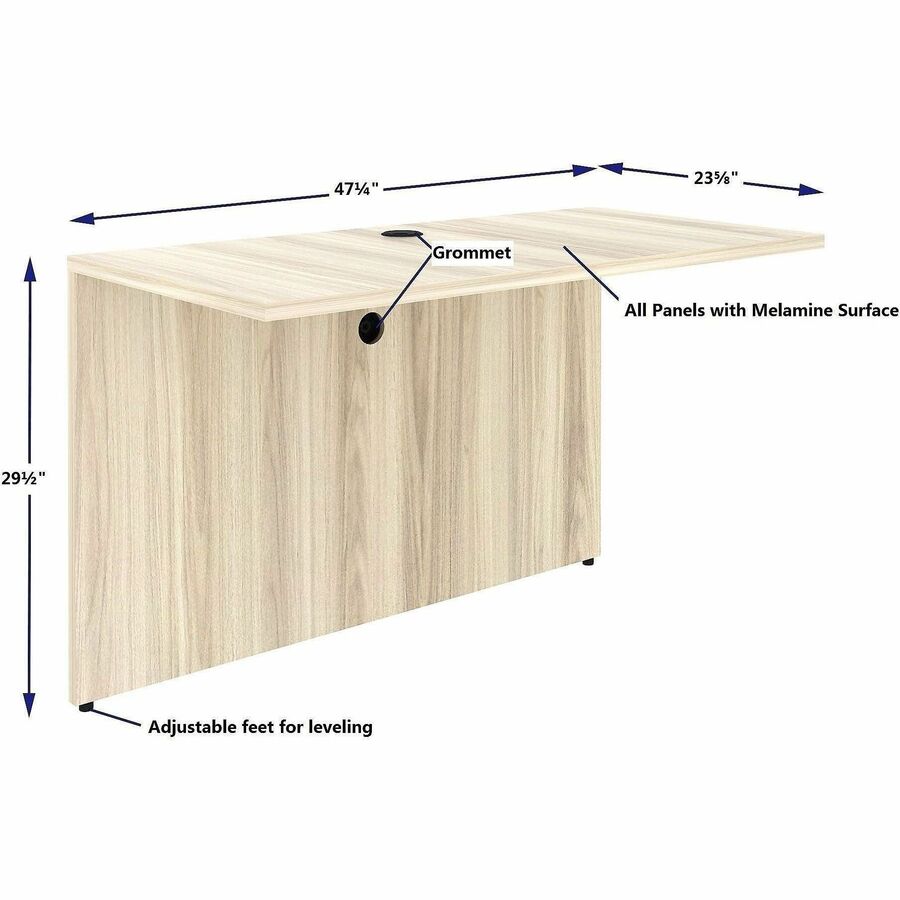 Lorell Essential Series Laminate Desking & Accessory - x 1" Thickness Table Top, 29.5" Height x 48" Width x 24" Depth Bridge - Material: Laminate, Metal - Finish: Modern Elm - Laminate, Modern Elm Table Top - Cam Lock, Durable, Grommet, Back Panel, Cord M
