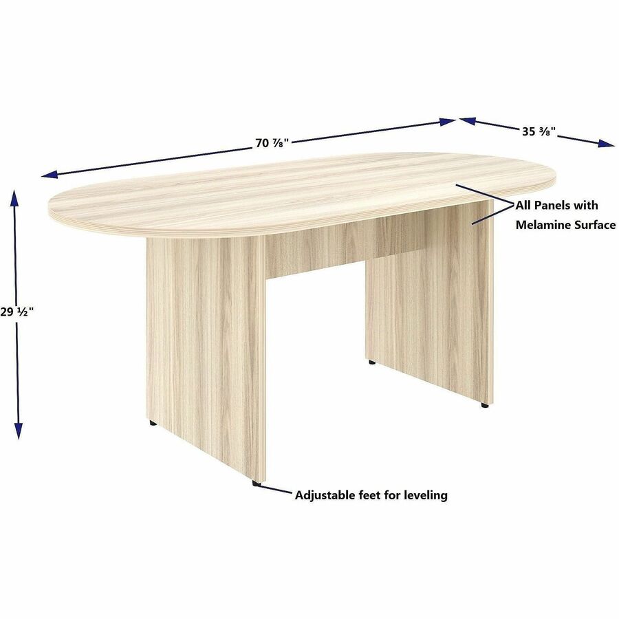 Lorell Essentials Oval Conference Tables - 29.5" Height x 72" Width x 36" Depth, x 1.3" Thickness Table Top - Material: Laminate - Finish: Laminate, Modern Elm - Mahogany Laminate Table Top - Adjustable Floor Guide - 1 Each