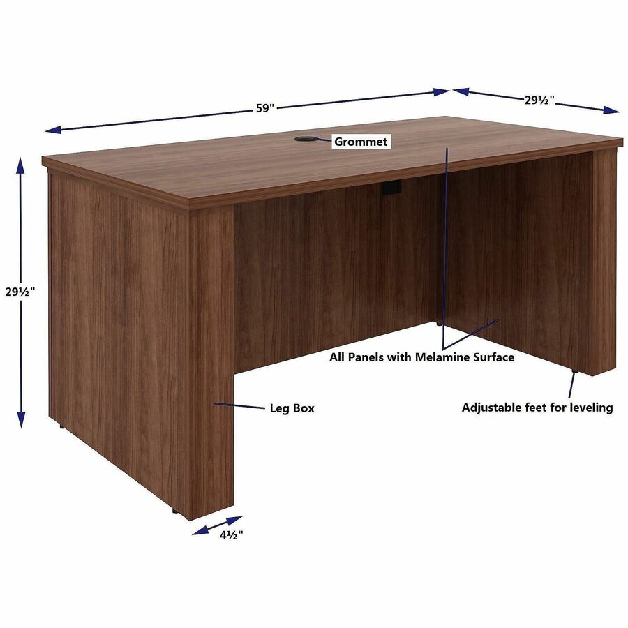 Lorell Essentials 60" Sit-to-Stand Desk Shell - Finish: Walnut, Laminate - Walnut, Laminate Table Top - Laminated, Cam Lock, Durable, Grommet, Cord Management, Modesty Panel, Privacy Panel, Adjustable Feet - 1 Each