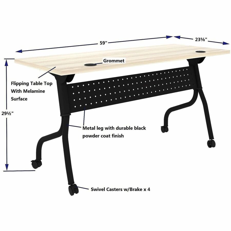 Lorell Modern Elm/Black Flip-Up Training Tables - Melamine Top - Black Four Leg Base - 4 Legs - 60" Table Top Width x 23.60" Table Top Depth - 29.50" Height - Training - Assembly Required - Modern Elm - Nylon - Melamine Top Material - Metal Base Material 