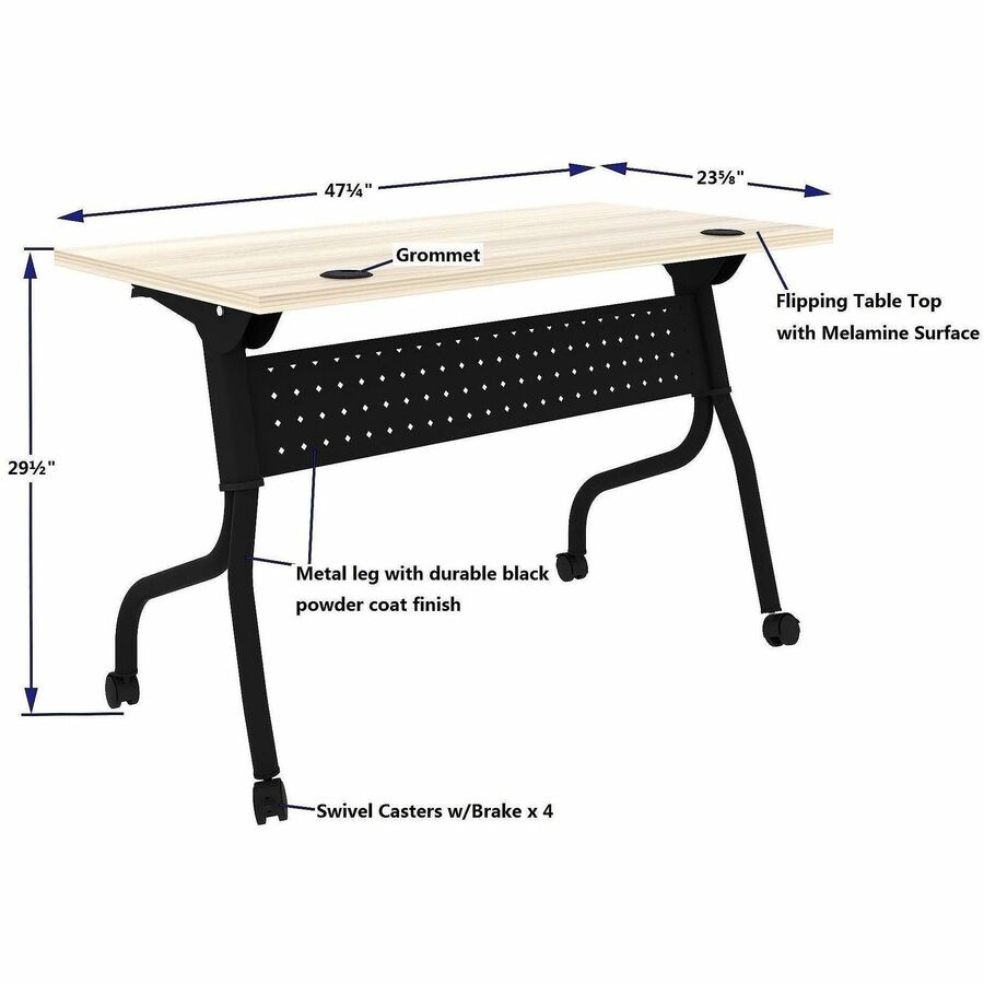 Lorell Modern Elm/Black Flip-Up Training Tables - Melamine Top - Black Four Leg Base - 4 Legs - 48" Table Top Width x 23.60" Table Top Depth - 29.50" Height - Training - Assembly Required - Modern Elm - Nylon - Melamine Top Material - Metal Base Material 