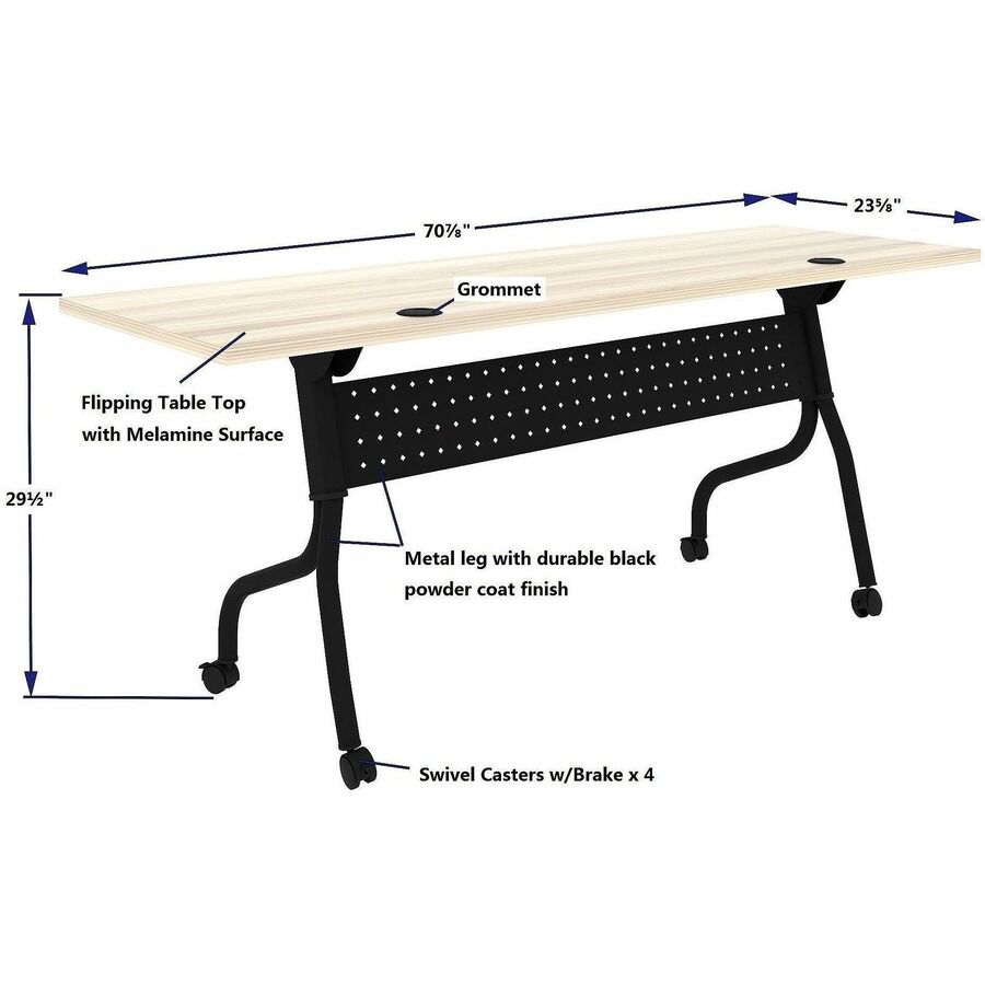Lorell Modern Elm/Black Flip-Up Training Tables - Melamine Top - Black Four Leg Base - 4 Legs - 72" Table Top Width x 23.60" Table Top Depth - 29.50" Height - Training - Assembly Required - Modern Elm - Nylon - Melamine Top Material - Metal Base Material 