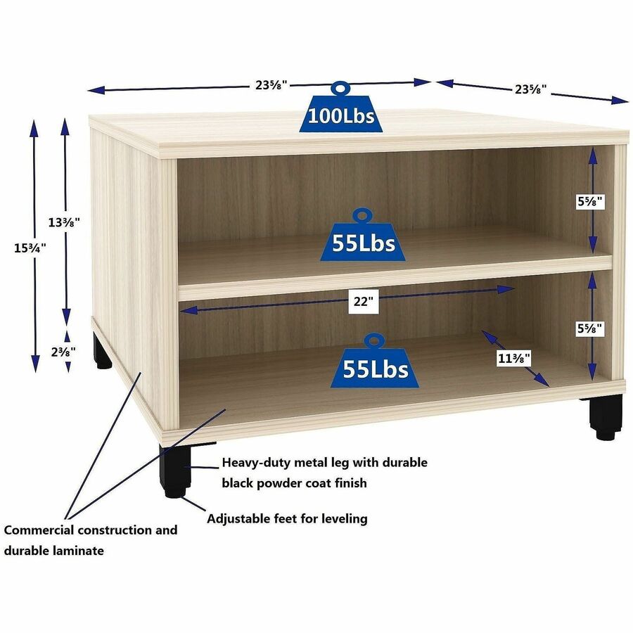 Lorell Modular Occasional Tables - Square Top - Height Adjustable - 24" Table Top Width x 24" Table Top Depth - 20" Height - Reception, Coffee - Assembly Required - Laminated, Modern Elm - Laminate, Metal - 1 Each