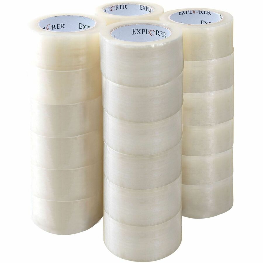 Lindenmeyr Explorer Hot Melt Carton Sealing Hand Tape - 110 yd Length x 3" Width x 1.6 mil Thickness - Clear - Split Resistant, Tear Resistant - For Sealing, Carton - 24 / Carton - Kennedy Office