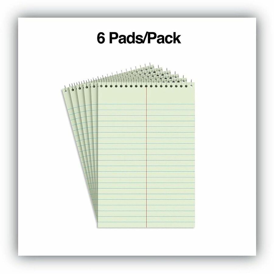 Business Source Green Tint Steno Notebook - Gregg Ruled Margin - 6" x 9" Sheet Size - Green Cover - Note Section, Portable, Top Side Opening - 6 / Pack