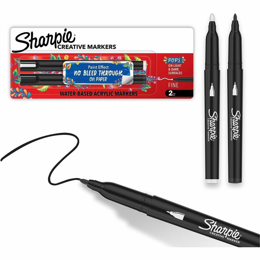 Sharpie Creative Markers - Fine Marker Point - Assorted Ink - Water Based, Acrylic Based - Glass, Art, Coloring - 2 / Pack