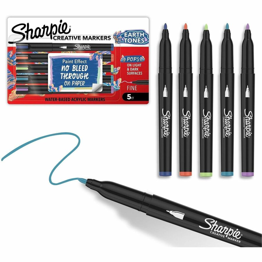 Sharpie Creative Markers - Fine Marker Point - Earth Tone Ink - Water Based, Acrylic Based - Glass, Art, Coloring - 5 / Pack