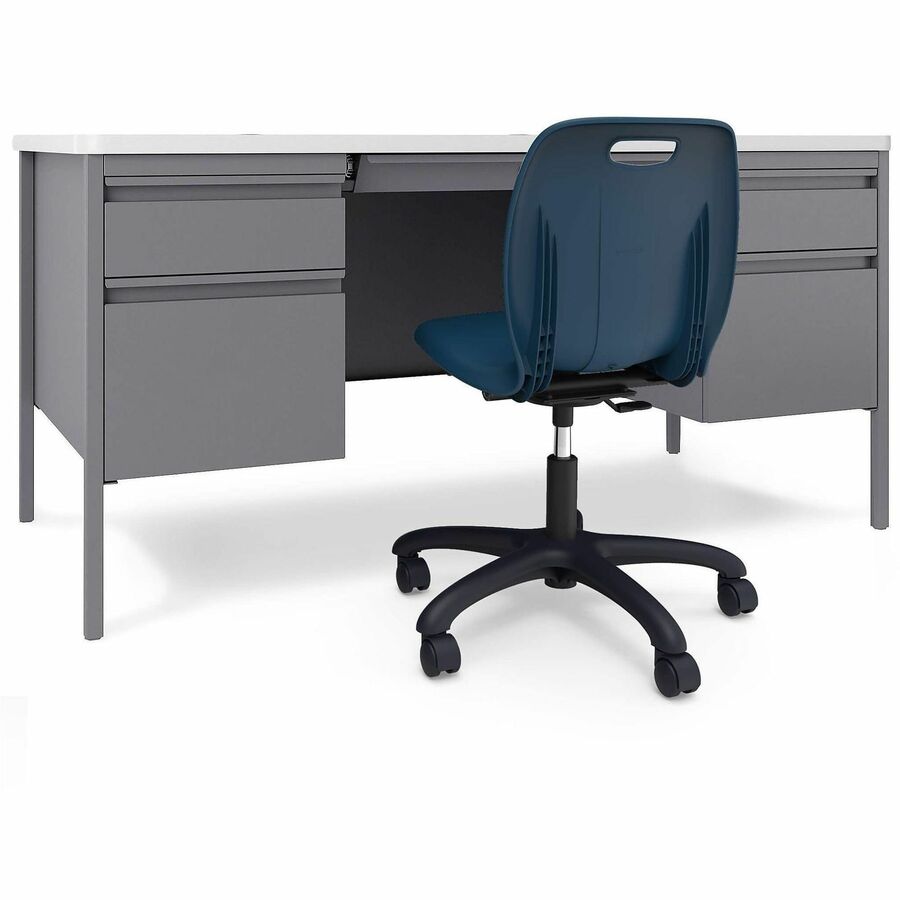 Lorell Modern Armless Task Chair - 22.6" Height - Material: Polypropylene - Finish: Navy - Swivel, Casters, Versatile, Adjustable Seat, Swivel Caster, Dual Wheel Caster, Pneumatic Adjustment, 360° Swivel, Hooded Caster - For Classroom - 1 Carton