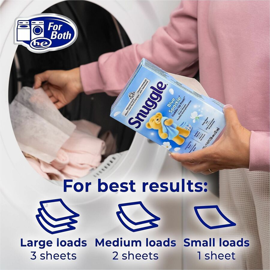 Dial Snuggle Dryer Sheets - For Laundry - Fresh, Blue Sparkle, Floral, Soft Musk Scent - Freshen, Long Lasting - White