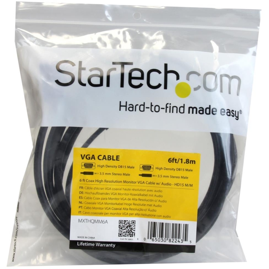 StarTech.com 6 ft Coax High Resolution Monitor VGA Cable w/ Audio - HD15 M/M