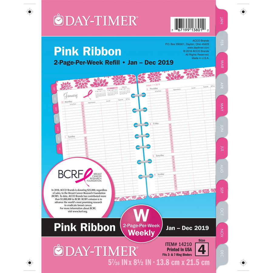 Verwonderend Day-Timer Pink Ribbon 2-page-per-week Planner Refill - Weekly - 1 WU-94