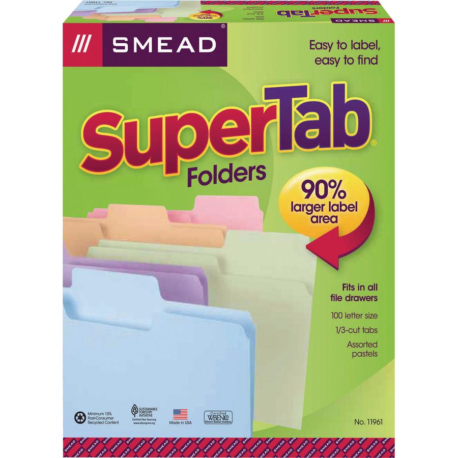 Smead SuperTab 1/3 Tab Cut Letter Recycled Top Tab File Folder Top Tab Colored Folders Smead