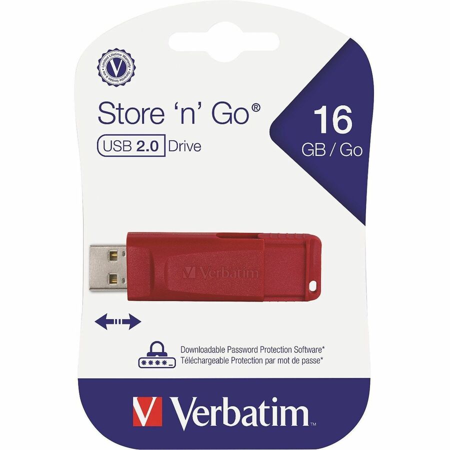 Verbatim 16GB Store 'n' Go USB Flash Drive - Red - 16 GB - USB 2.0 - Red - Lifetime Warranty - 1 Each