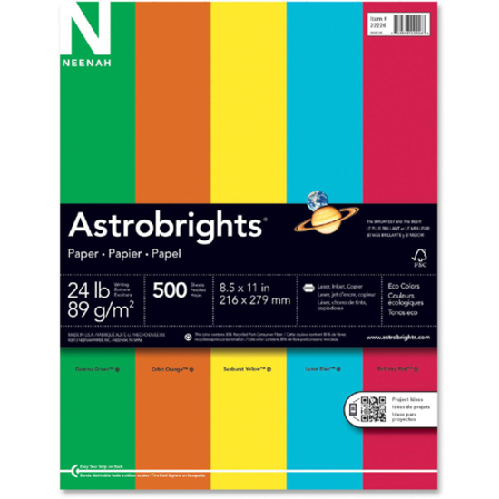 Astrobrights® Color Cardstock -Bright Assortment, 65lb, 8.5 x 11,  Assorted, 250/Pack