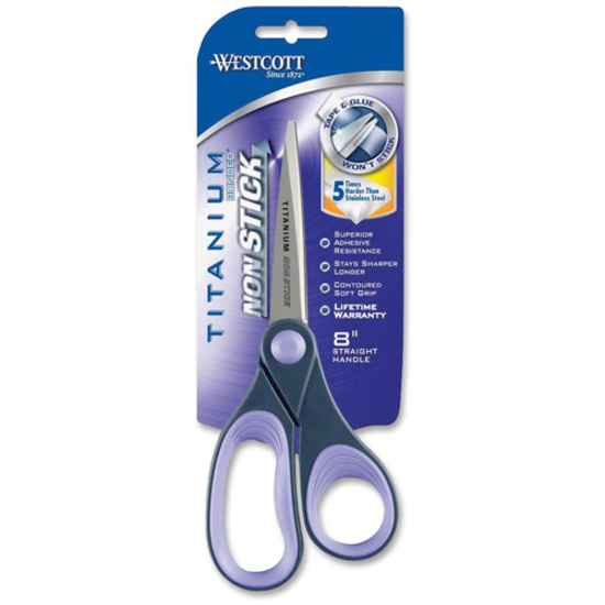 Westcott Non-Stick Titanium Bonded Scissors, 8 Long, 3.25 Cut Length, Gray/Yellow Straight Handles, 3/Pack