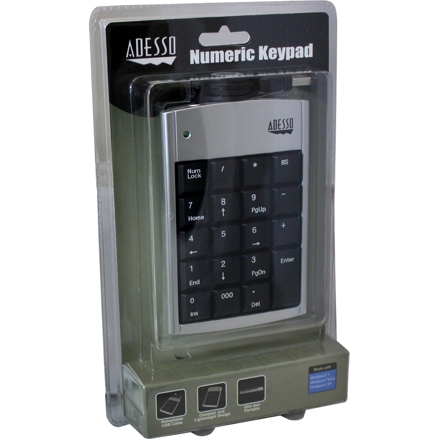 Adesso AKP-150 USB Mobile Mini Keypad - USB - 19 Keys - Silver