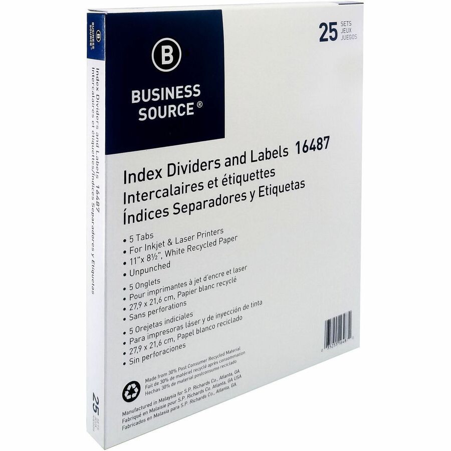 Business Source Un-punched Index Dividers Set