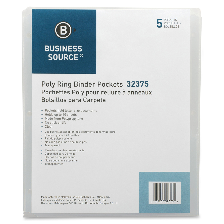 Picture of Business Source Poly Binder Pockets