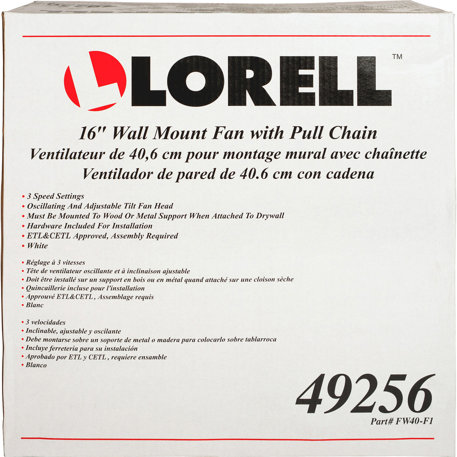 Picture of Lorell Pull-chain Wall-Mounting 3-speed Fan