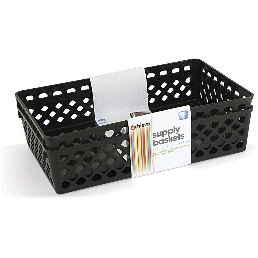Officemate Supply Baskets - 2.4 Height x 10.1 Width x 6.1 Depth - Black  - Plastic