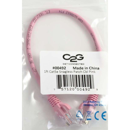 C2G-9ft Cat5e Snagless Unshielded (UTP) Network Patch Cable - Pink