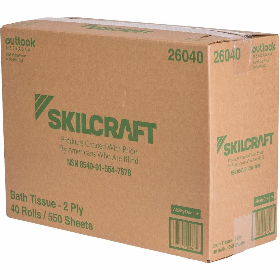 Picture of 2-Ply Facial Quality Toilet Tissue, 550 sheets per roll, 4" x 4" sheet, White, 40 Roll BX