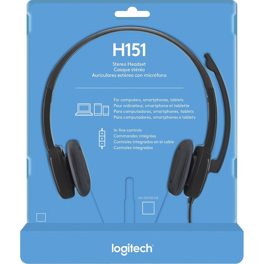 etc Beloved Rodet Logitech H151 Stereo Headset with Rotating Boom Mic (Black) - Stereo -  3.5MM AUDIO JACK CONNECTION - Wired - In-Line Control - 22 Ohm - 20 Hz - 20  kHz - Over-the-head -