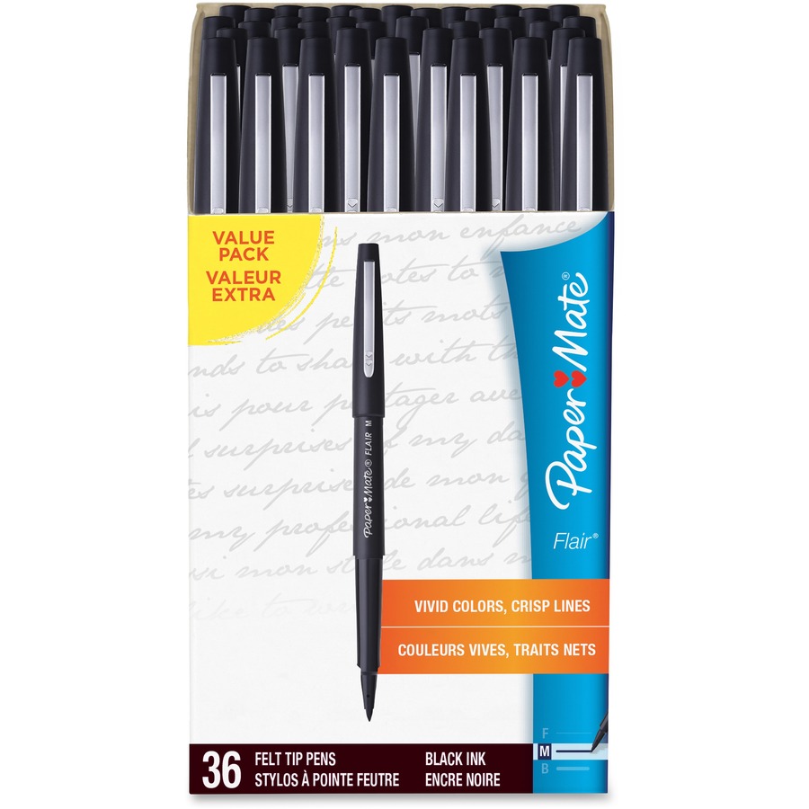 Paper Mate Flair Felt Tip Pens, Medium Tip, 36 / Pack - Black