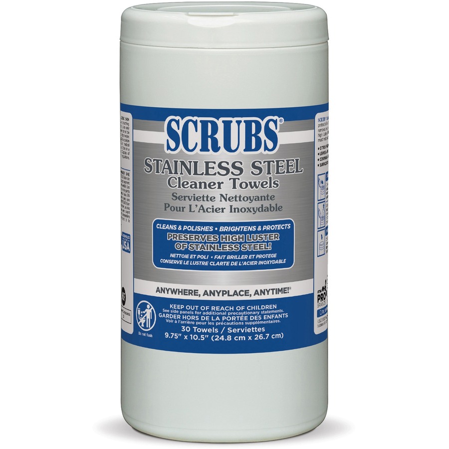 SCRUBS Stainless Steel Cleaner Wipes: Canister, 30 ct Container Size, Ready  to Use, Citrus, 6 PK