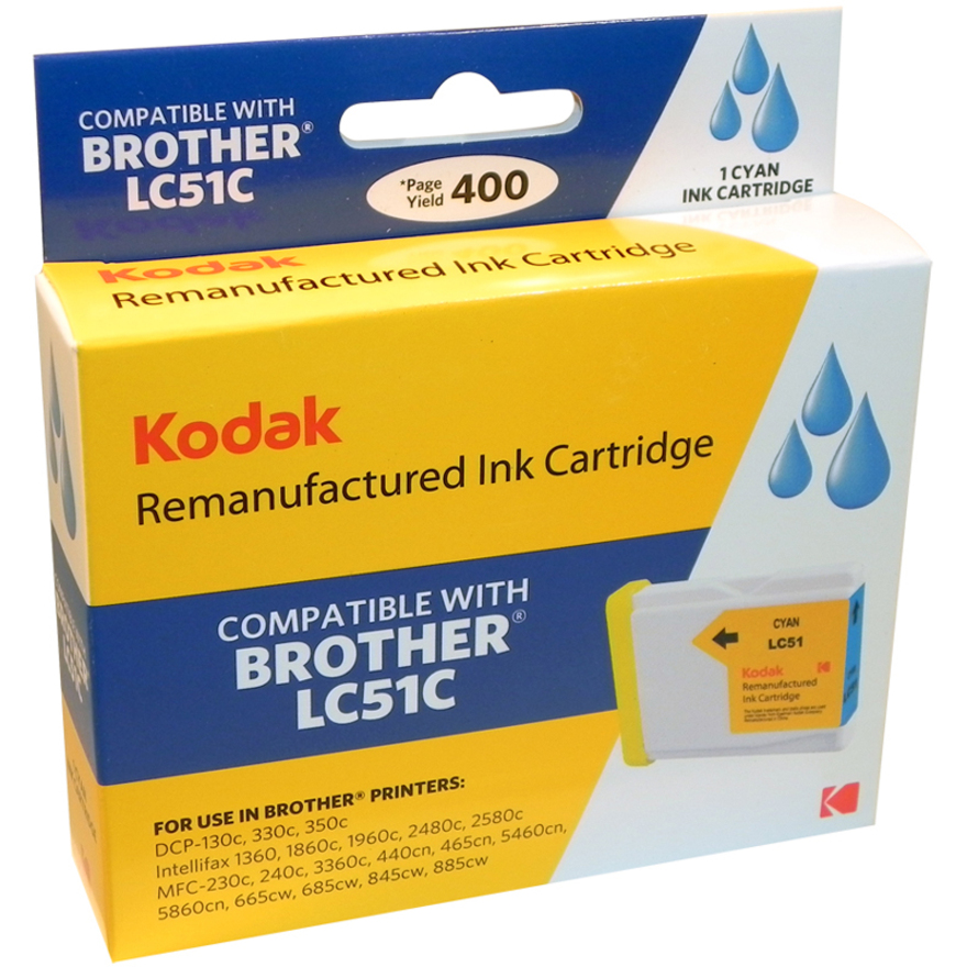 KODAK Remanufactured Ink Cartridge Compatible With Brother LC51 (LC51C) High-Yield Cyan