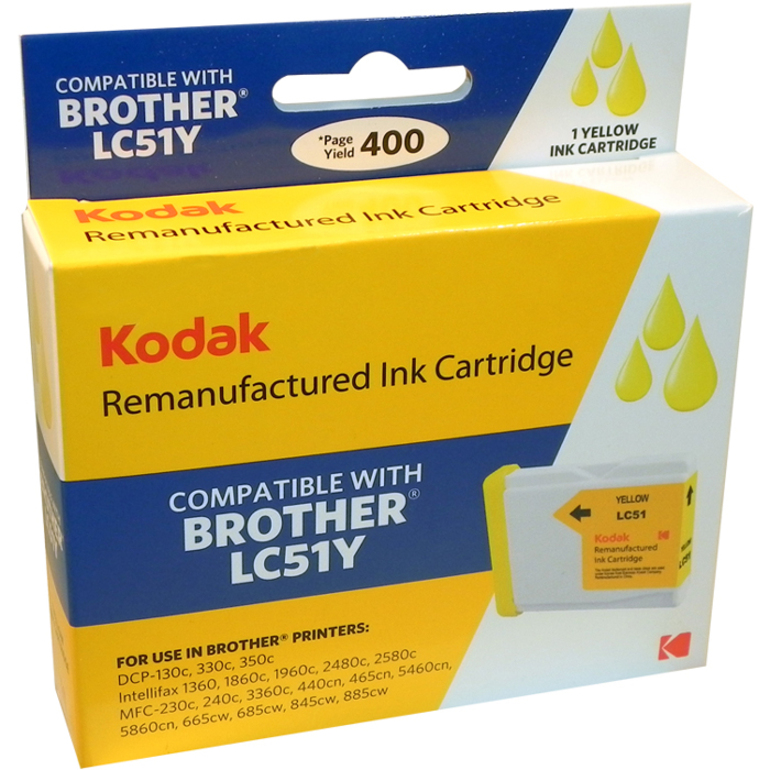 KODAK Remanufactured Ink Cartridge Compatible With Brother LC51 (LC51Y) High-Yield Yellow