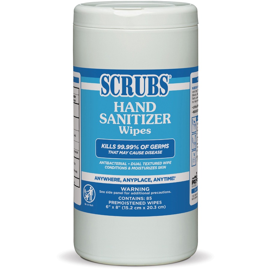 SCRUBS Hand Sanitizer Wipes - Blue, White - Abrasive, Non-scratching, Textured - For Hand - 85 Per Canister - 6 / Carton