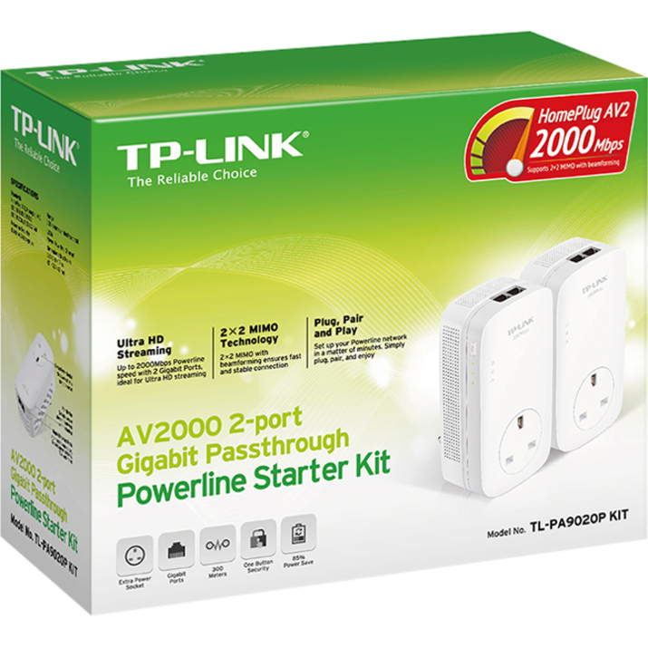 TP-Link TL-PA9020P KIT - AV2000 2-Port Gigabit Passthrough Powerline Starter Kit