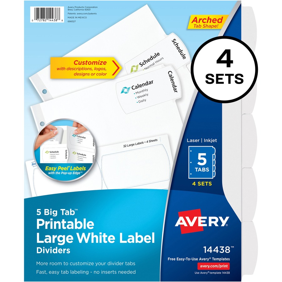 Picture of Avery&reg; Big Tab Printable Large White Label Dividers