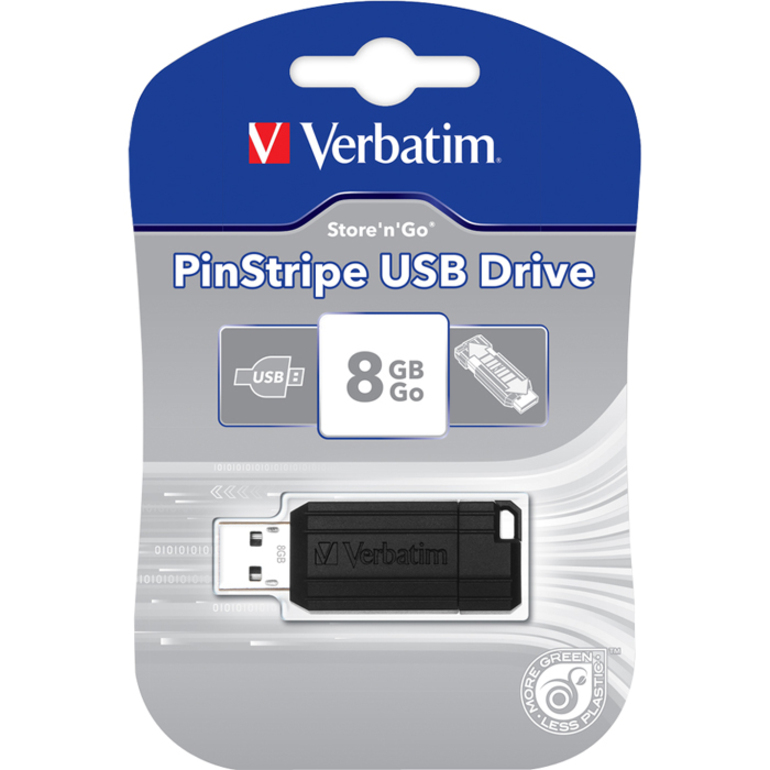 Verbatim 8GB PinStripe USB Flash Drive - Black (400 Bulk)